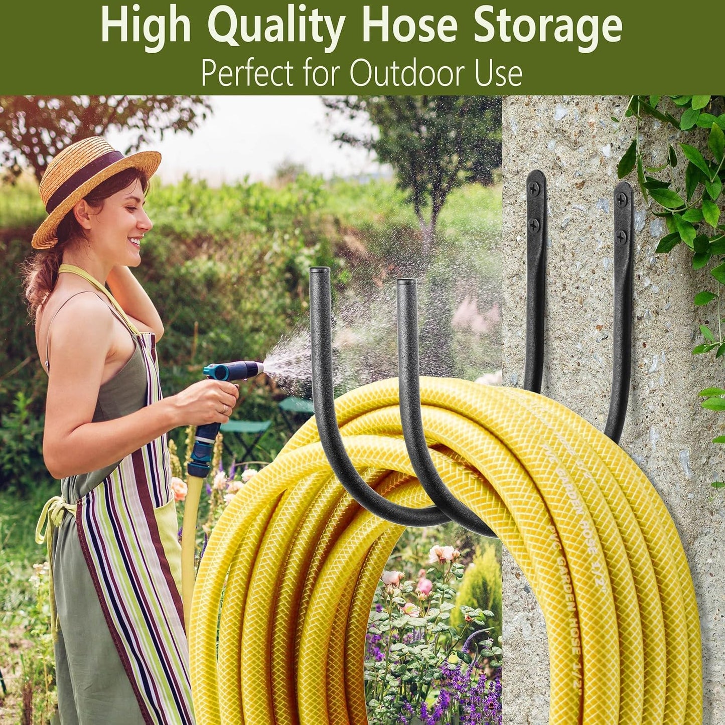 Lifyzoon 2Pack Heavy Duty Garden Hose Holder - Wall Mount Metal Hose Hanger | Rust-proof Water Hose Racks, 60 lbs Weight Capacity, Sturdy Outdoor Yard Organizer, Garage Tool & Backyard Storage