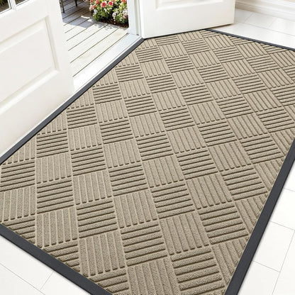 OLANLY Front Door Mat Outside Entrance 29.5x17, Absorbent, Heavy Duty Sturdy Natural Rubber Doormat Indoor Outdoor, Stain and Fade Resistant, Non-Slip Low Profile Floor Mat for Entryway, Grey Diamond