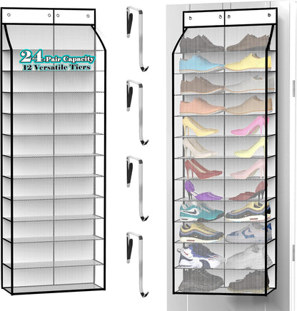 Kotkn 24-Pair Over Door Shoe Organizer for Family & Kids, Double Sided | Hanging Storage for Sneakers, Boots, Toys & Room Organization-Graphite Gray