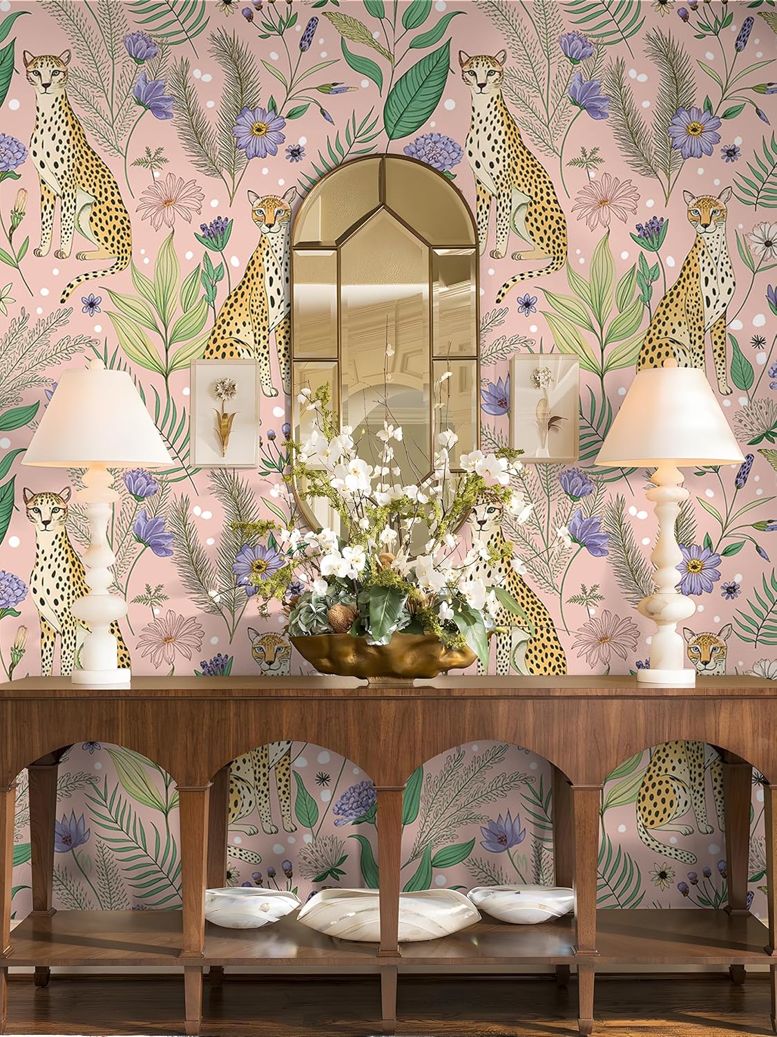 Floralplus Peel and Stick Wallpaper Leopard Jungle Removable Wallpaper for Bathroom Renter Friendly Wallpapers Self Adhesive Animal Floral Contact Paper for Accent Wall 17.5 x 118 in