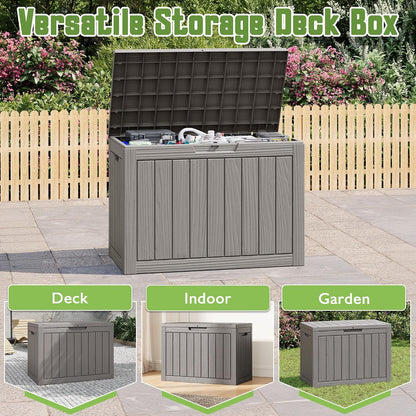 KAMABOKO 31 Gallon Outdoor Storage Box, Resin Deck Boxes Indoor and outdoor, Waterproof Storage Box Lockable Lid for Garden Tools, Package Delivery, Pool Supplies, Patio Cushions, Black