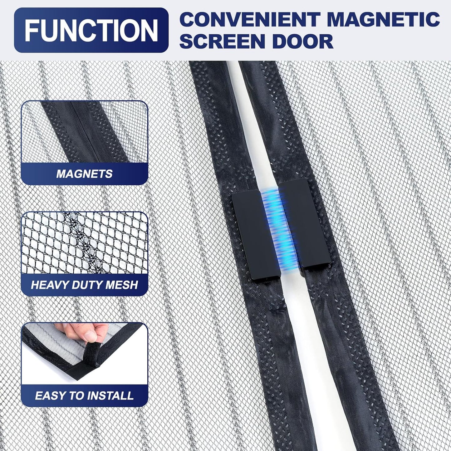 Magnetic Screen Door Mesh, Hand Free Door Screen Magnetic Closure Keep Bug Out Let Breeze in, Magnetic Door Screen Pet and Kid Friendly,Door Net Screen with Magnet Fit Door Size 37x 82 Inch
