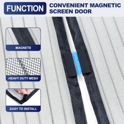 Magnetic Screen Door Mesh, Hand Free Door Screen Magnetic Closure Keep Bug Out Let Breeze in, Magnetic Door Screen Pet and Kid Friendly,Door Net Screen with Magnet Fit Door Size 37x 82 Inch