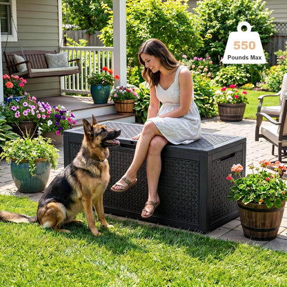 EasyUp 33 Gallon Resin Deck Box Waterproof, UV Resistant Outdoor Storage Box for Delivery, Porch, Patio and Garden, Stripe Black