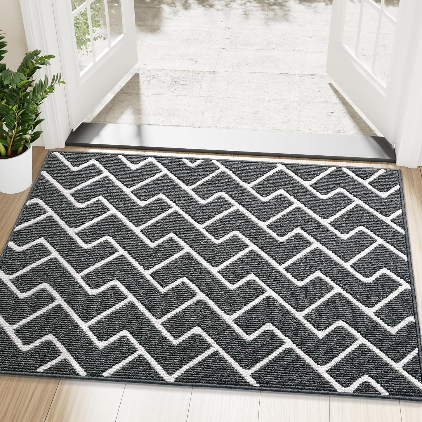 OLANLY Front Door Mat, Non-Slip Rubber Backing, Dirt Resistant and Absorbent, Washable, Easy to Clean Low-Profile Indoor Doormat for Back Door, Entryway, Inside Entrance, 32x20, Grey