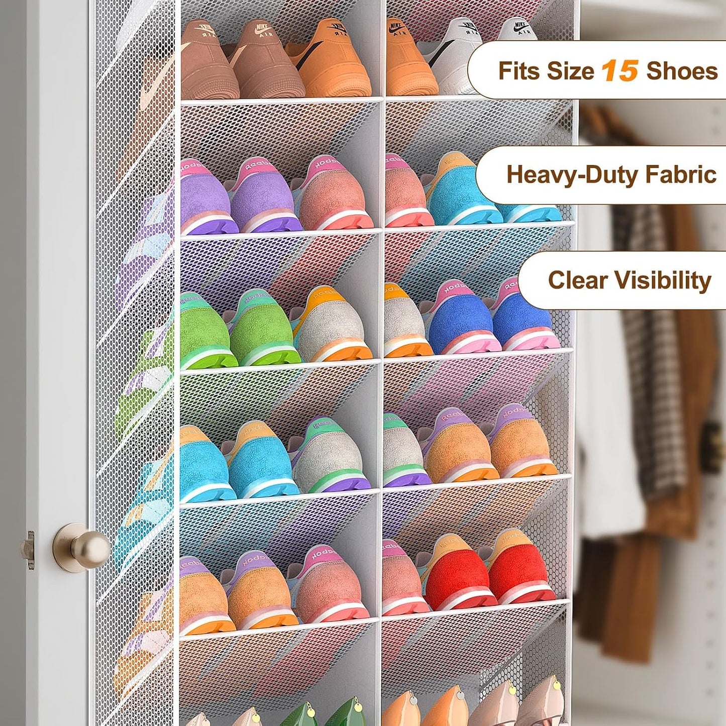 UVIAHOMI Over the Door Shoe Organizer for 20-30 Pairs, 10-Tier, Black