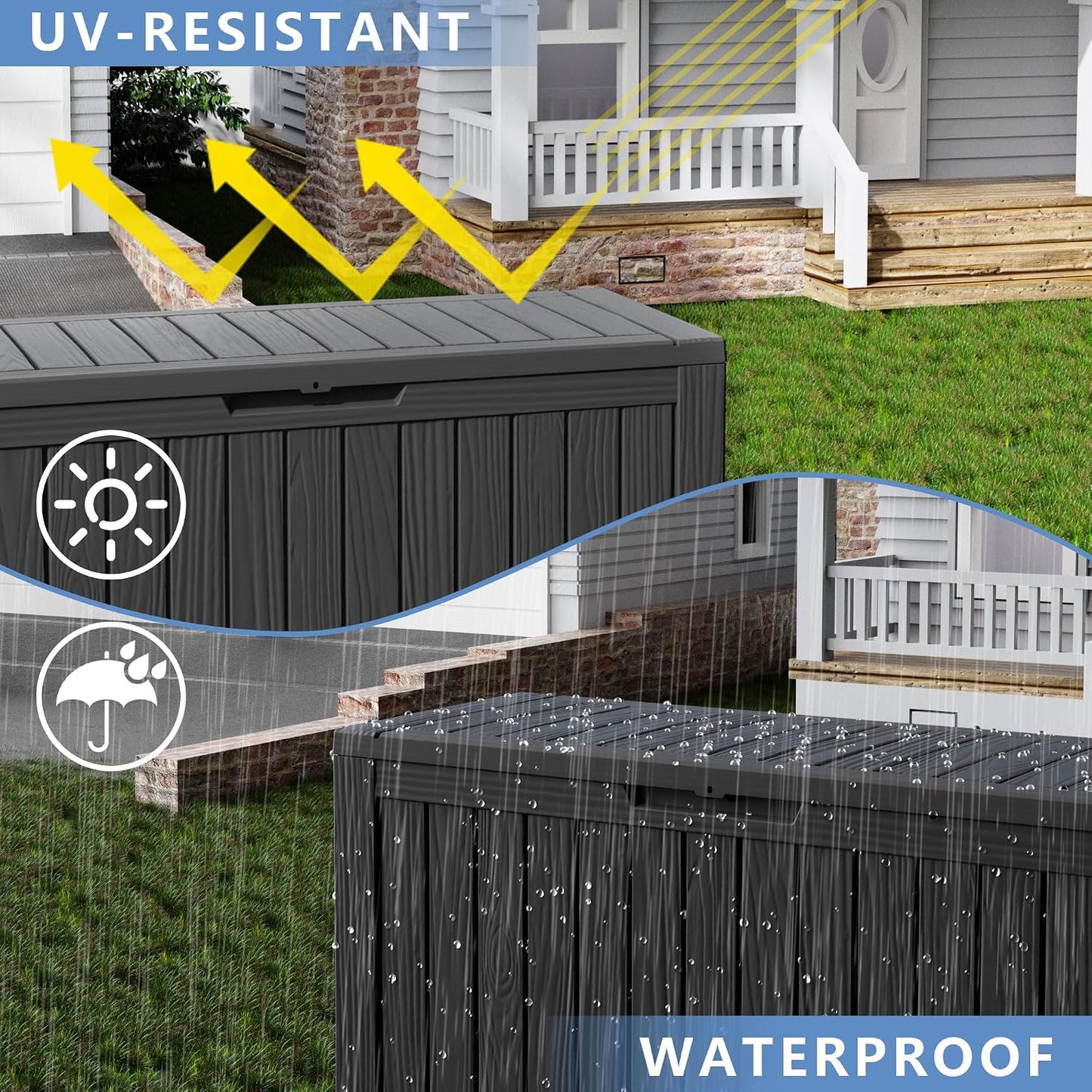 50Gal Outdoor Storage Box Anti-Theft Delivery Box Lockable Deck Box | Heavy-duty UV & weatherproof resin for secure parcel drop, patio cushion storage, garden tools & porch package organization