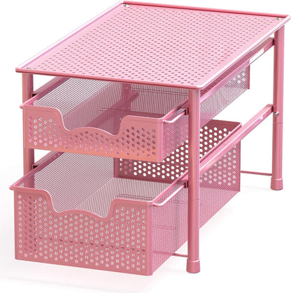 Simple Houseware Stackable 2 Tier Sliding Basket Organizer Drawer, White