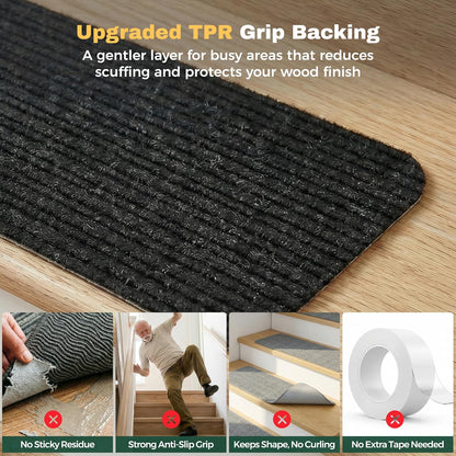MBIGM 8" X 30" (15 in Pack) Nonslip Carpet Stair Treads Non-Skid Safety Rug Slip Resistant Indoor Runner for Kids Elders & Pets with Reusable Adhesive - Brown - Non Slip Stair Treads Indoor