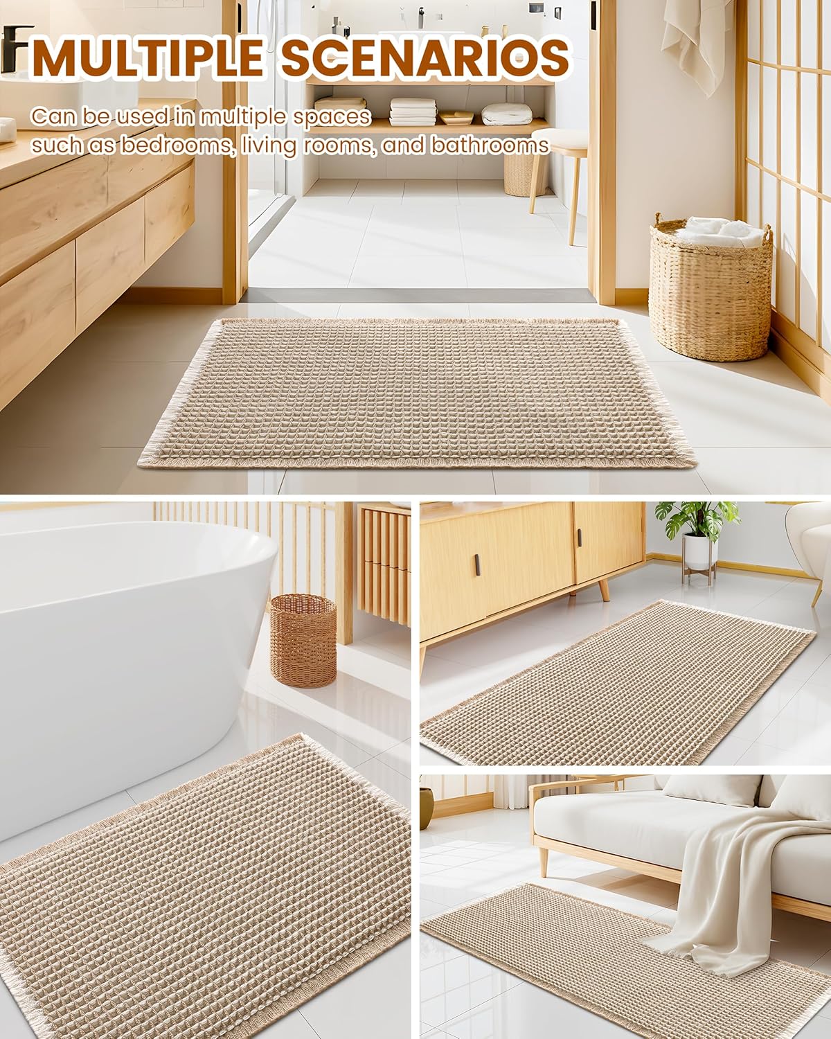 Smiry Waffle Bath Mat 30x20, Extra Soft Absorbent Bathroom Rugs, Non Slip Machine Washable Quick Dry Bath Rugs for Bathroom Floor, Tub, Shower, Home Decor Accessories, Brown