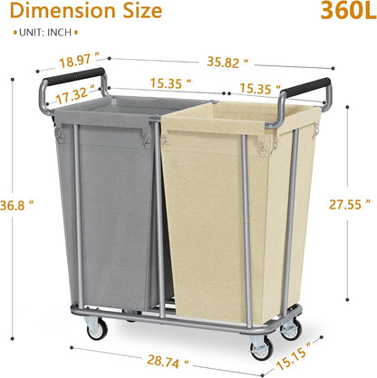 Gewudraw Large laundry hamper with Wheels, 3 Bag Big Rolling Laundry Hamper Sorter Cart, Extra Large Laundry Clothes Hamper, Heavy Duty Laundry Basket Organizer for Laundry Room,Bathroom,Black