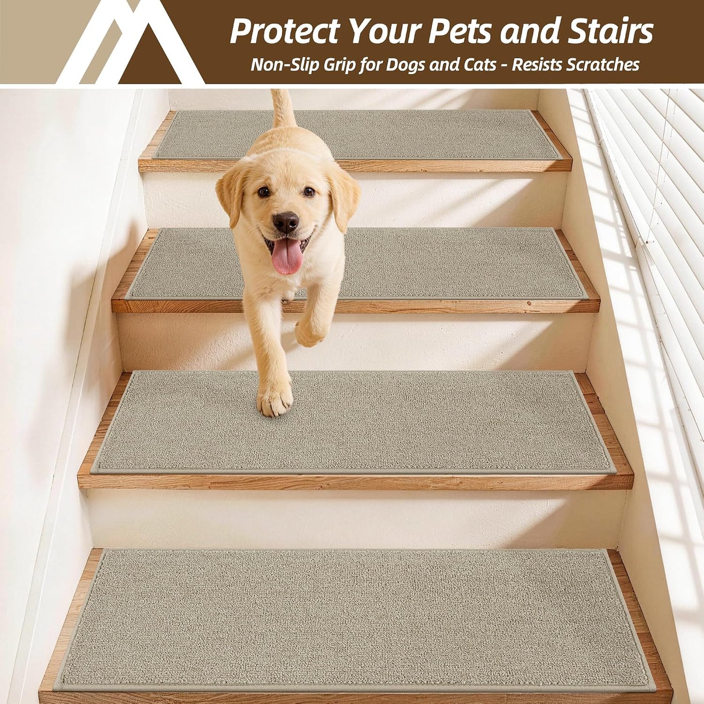COSY HOMEER Bullnose Carpet Stair Treads, Peel and Stick Non-Slip Stair Treads for Wooden Steps, 11" x 30" Indoor Stair-Runner Rugs (4Pc, Gray)