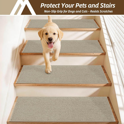 COSY HOMEER Bullnose Carpet Stair Treads, Peel and Stick Non-Slip Stair Treads for Wooden Steps, 11" x 30" Indoor Stair-Runner Rugs (4Pc, Gray)