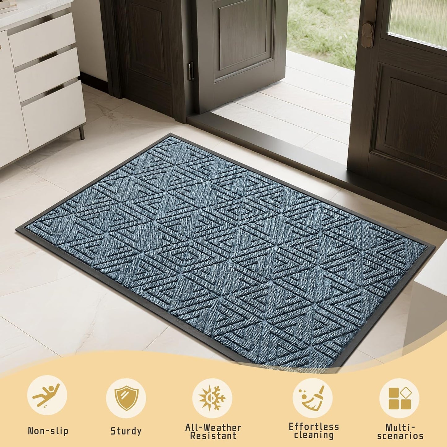 Yimobra Front Door Mat Outside Entrance 29.5x17, Waterproof Heavy Duty Outdoor Mats for Front Door, Non Slip Rubber Entry Mat for Garage Patio Indoor, Grey