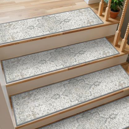 sarben Non Slip Stair Treads for Wooden Steps 15PCS - 8"x30" Indoor Safety Carpet, Edging Mats with TPE Adhesive Backing, Pet and Elderly Friendly Stair Rugs (Taupe) - Colors A