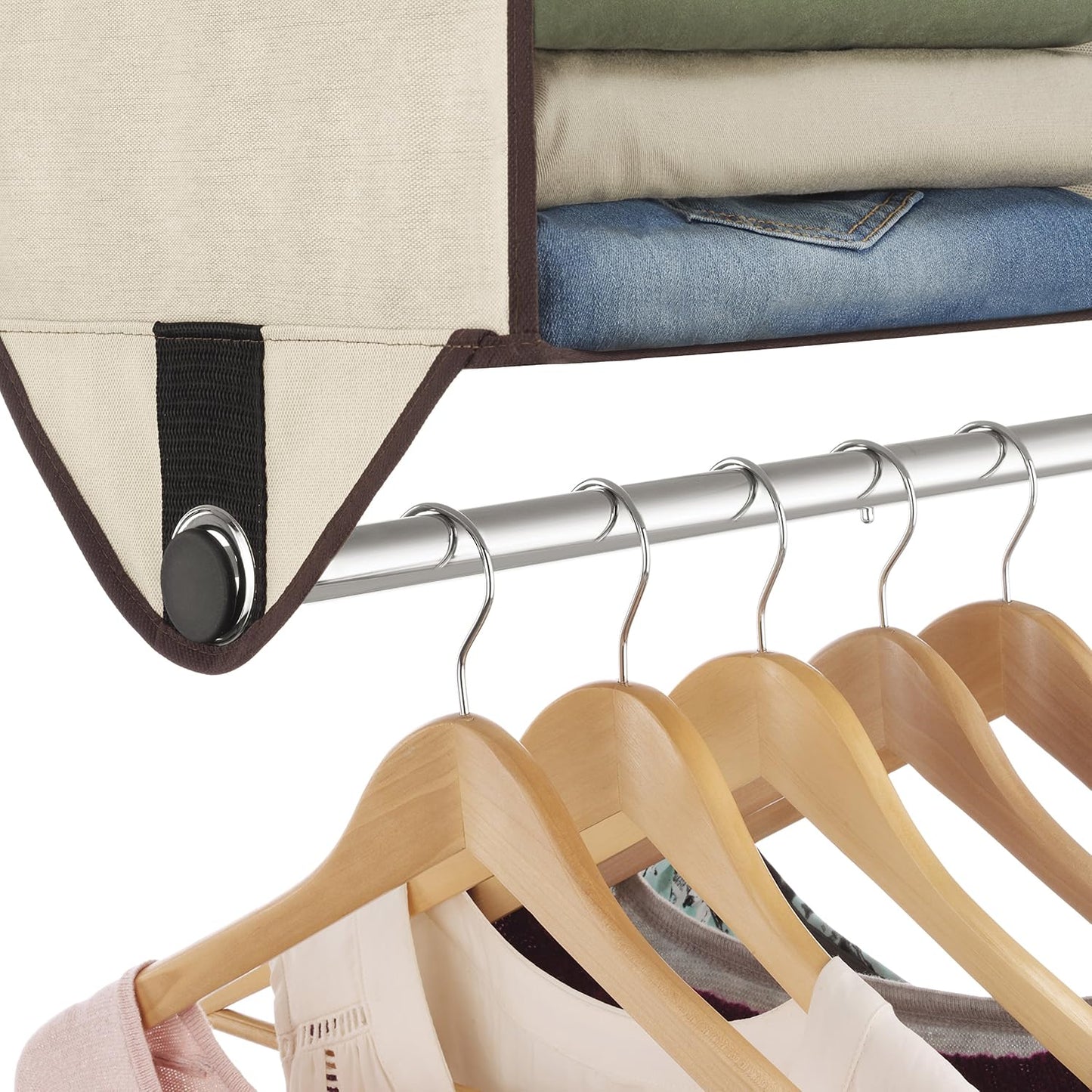Whitmor 4 Section Fabric Closet Organizer Shelving with Built In Chrome Garment Rod