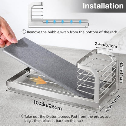 for Scrub Daddy & Mommy Sponge Holder, Kitchen Sink Caddy for Soap Dish & Adjustable Dish Brush Holder, with Diatomite Stone Sink Tray, Instant Dry