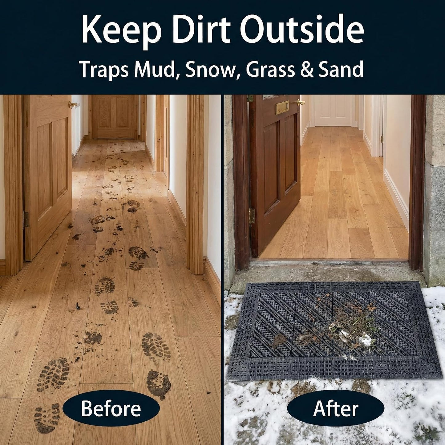 Heavy Duty Outdoor Boot Scraper Mat, 29.5" x 17.5" | Mud & Snow Doormat with Stiff Nylon Bristles, Modular Interlocking Shoe Cleaner for Garden 1.37" Thick
