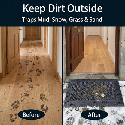 Heavy Duty Outdoor Boot Scraper Mat, 29.5" x 17.5" | Mud & Snow Doormat with Stiff Nylon Bristles, Modular Interlocking Shoe Cleaner for Garden 1.37" Thick