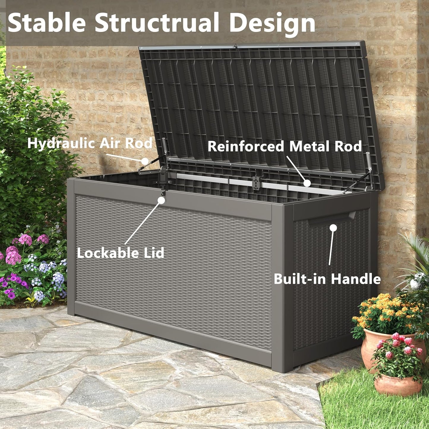 KAMABOKO 31 Gallon Outdoor Storage Box, Resin Deck Boxes Indoor and outdoor, Waterproof Storage Box Lockable Lid for Garden Tools, Package Delivery, Pool Supplies, Patio Cushions, Black