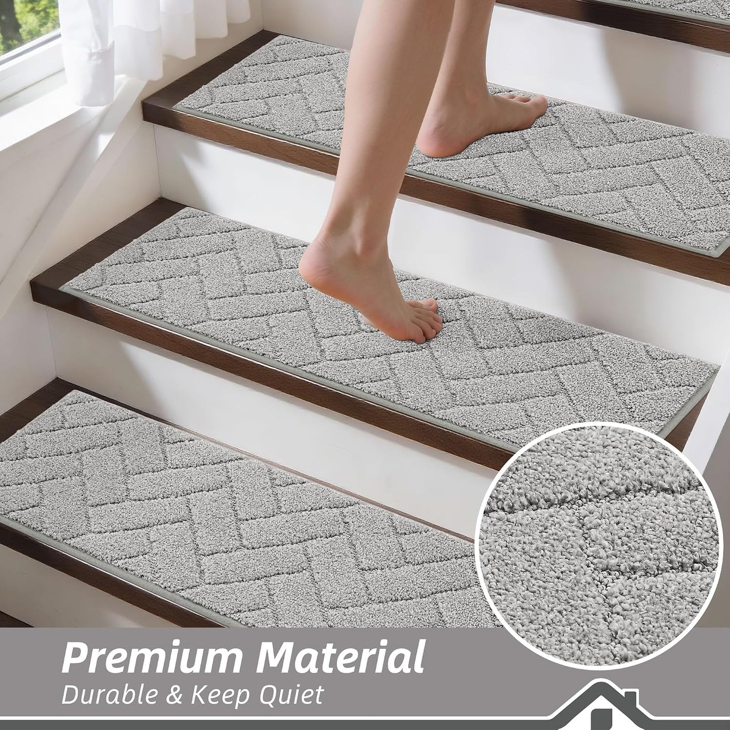 BEQHAUSE Stair Treads for Wooden Steps 28inX9in, Non Slip Carpet Stair Treads Indoor Stair Runners Machine Washable, Soft Stair Rugs Mat Surface Polyester TPE Backing, 4pcs, Charcoal