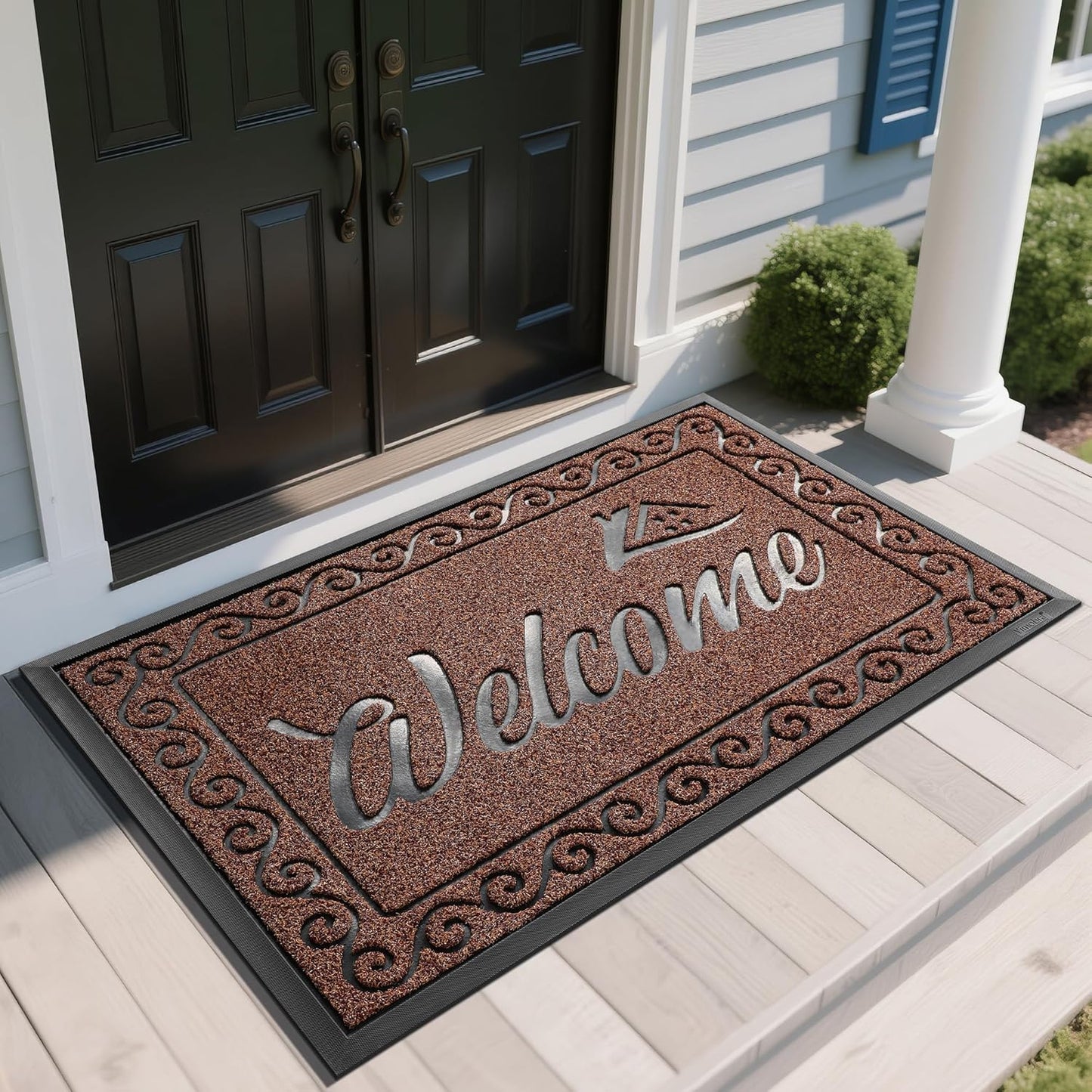 Yimobra Welcome Mat, Heavy Duty Sturdy Door Mats for Home Entrance Outdoor Indoor, Front Doormat for Outside Patio Floor Entry Porch Garage Office, Waterproof, Low Profile, 29.5x17, Black Grey