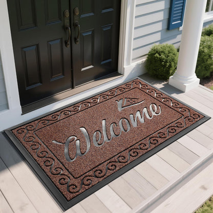Yimobra Welcome Mat, Heavy Duty Sturdy Door Mats for Home Entrance Outdoor Indoor, Front Doormat for Outside Patio Floor Entry Porch Garage Office, Waterproof, Low Profile, 29.5x17, Black Grey