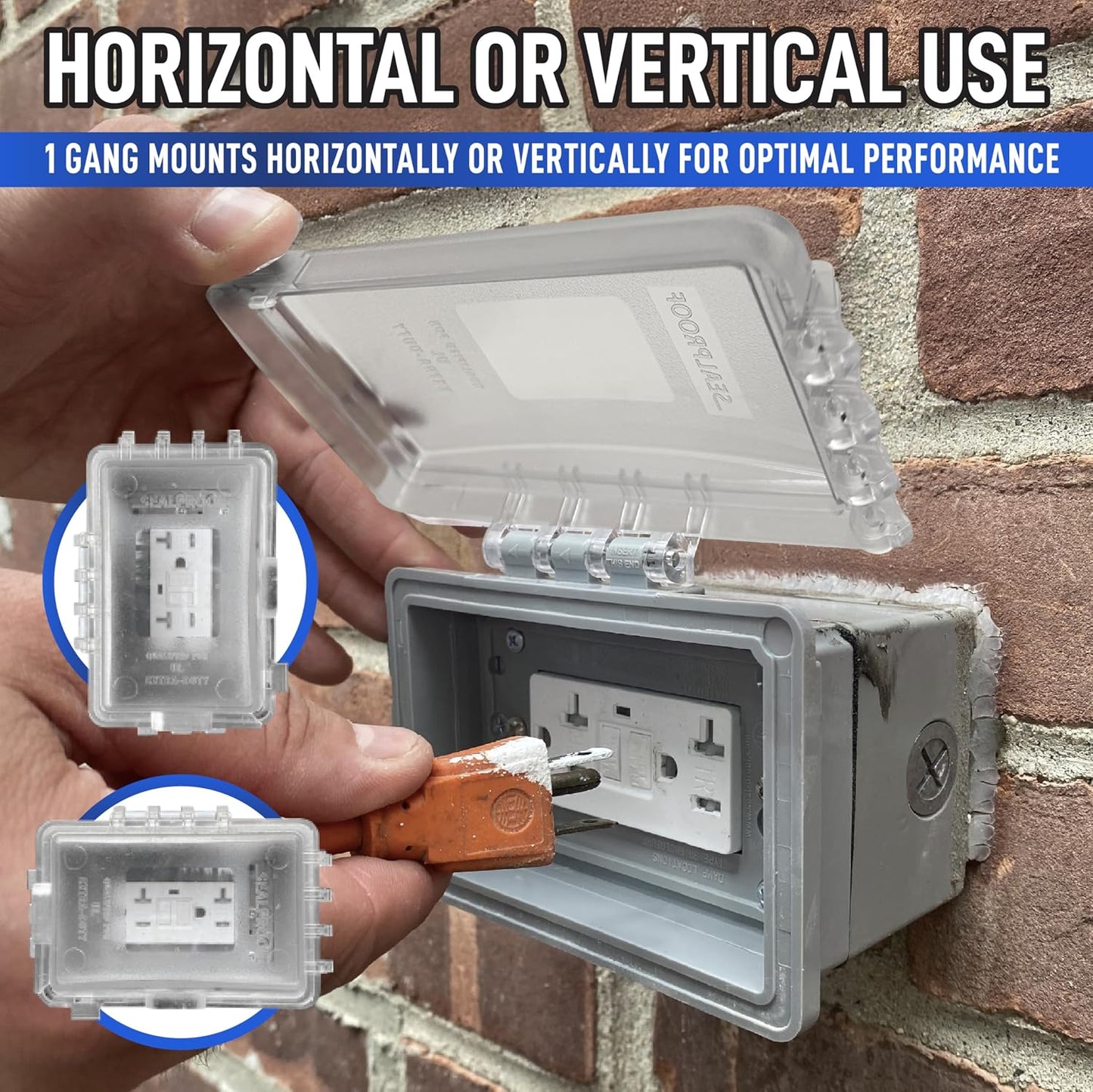 Sealproof 1-Gang Extra Deep Weatherproof in Use Outdoor Duplex Outlet Cover with Box Kit, Lockable, UL Extra Duty Compliant, 18 Configurations