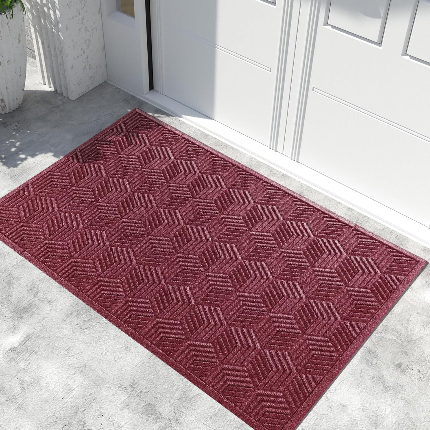 Yimobra Front Door Mat, All-Season Waterproof Outdoor Mat for Entrance with Drainage Holes, Heavy Duty Non-Slip Doormat for Garage Patio Entryway Indoor, 29.5x17, Red