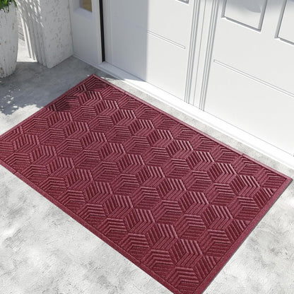 Yimobra Front Door Mat, All-Season Waterproof Outdoor Mat for Entrance with Drainage Holes, Heavy Duty Non-Slip Doormat for Garage Patio Entryway Indoor, 29.5x17, Red