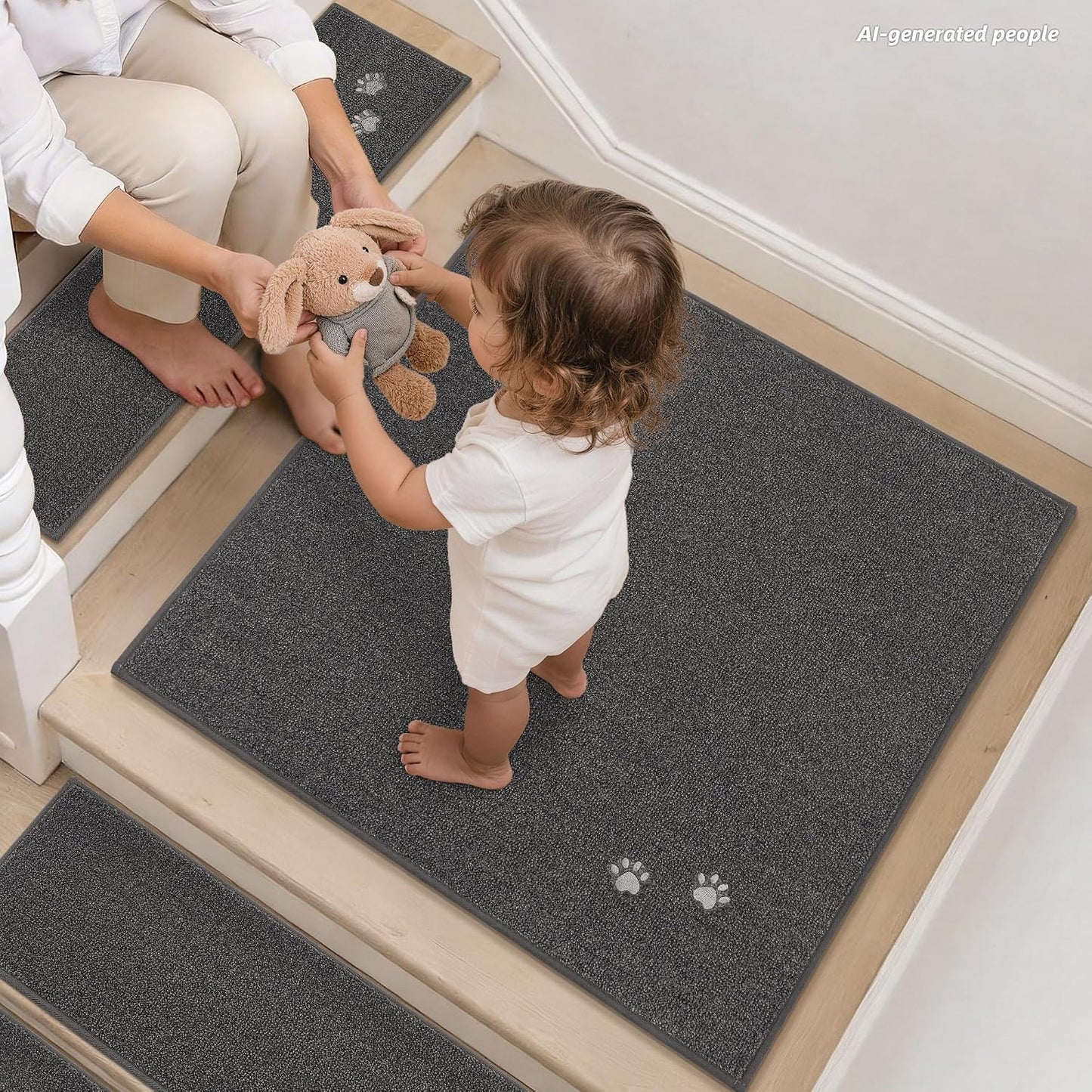 BEQHAUSE Stair Treads for Wooden Steps 28inX9in, Non Slip Carpet Stair Treads Indoor Stair Runners Machine Washable, Soft Stair Rugs Mat Surface Polyester TPE Backing, 4pcs, Charcoal