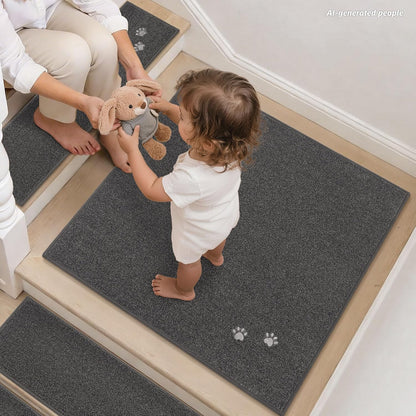 BEQHAUSE Stair Treads for Wooden Steps 28inX9in, Non Slip Carpet Stair Treads Indoor Stair Runners Machine Washable, Soft Stair Rugs Mat Surface Polyester TPE Backing, 4pcs, Charcoal