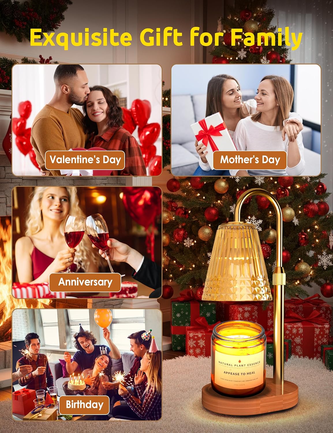 Candle Warmer Lamp with Timer and Dimmer, Flameless Wax Warmer for Scented Jar Candles, Height Adjustable Table Lamp, Cozy Home Decor for Bedroom Living Room, Aesthetic Gift for Women