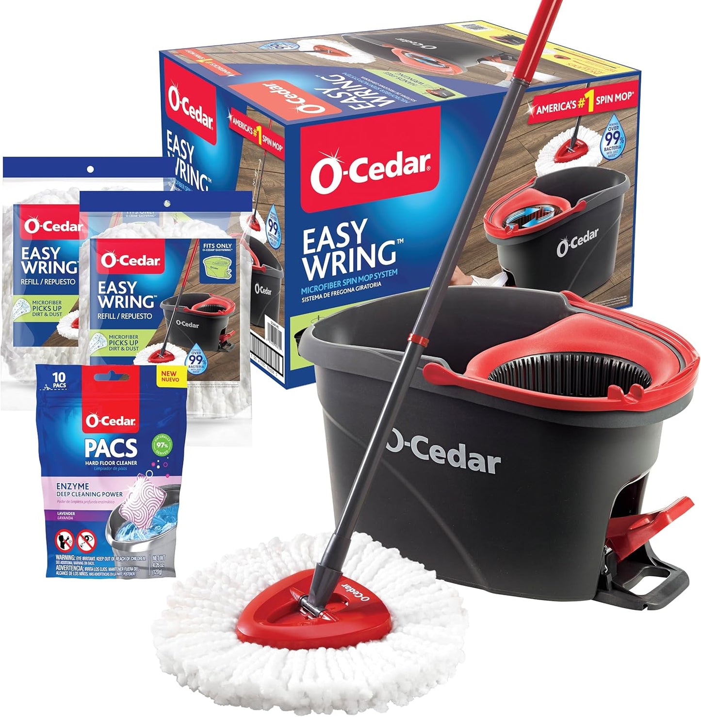 O-Cedar EasyWring Microfiber Spin Mop & Bucket Floor Cleaning System + 2 Extra Mop Head Replacements with Citrus Pac (Variety Pack)