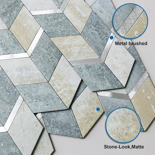 MOFIT Peel and Stick Backsplash for Kitchen,3D Wall Panel Peel and Stick Tile Self Adhesive Backsplash for Bathroom Tile Stickers Diamond (5Sheets,Blue Green Gray)