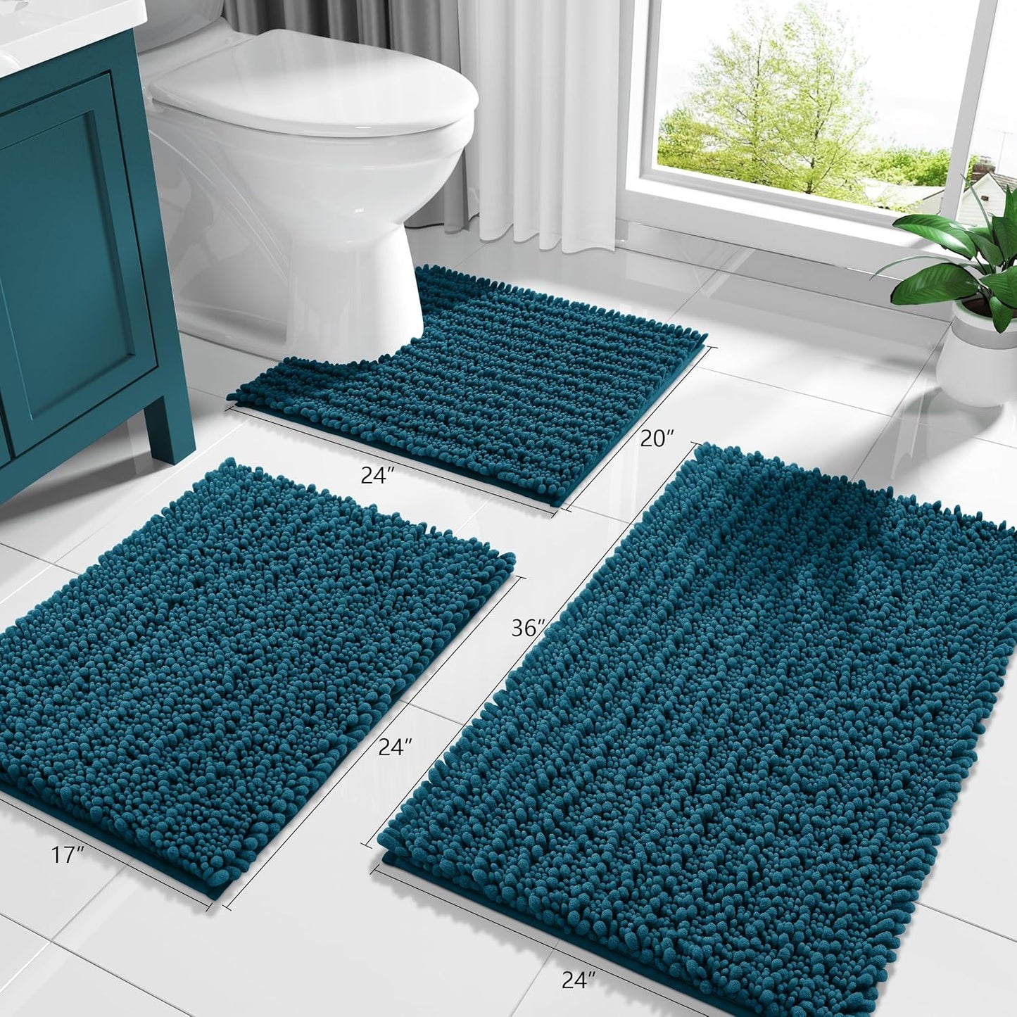 Yimobra Bathroom Rugs Non Slip Washable - Ultra Soft Absorbent Chenille Bath Mat, Quick Dry Shaggy Floor Carpet for Tub Shower, Gray Home Decor Accessories, 24x17 Inch