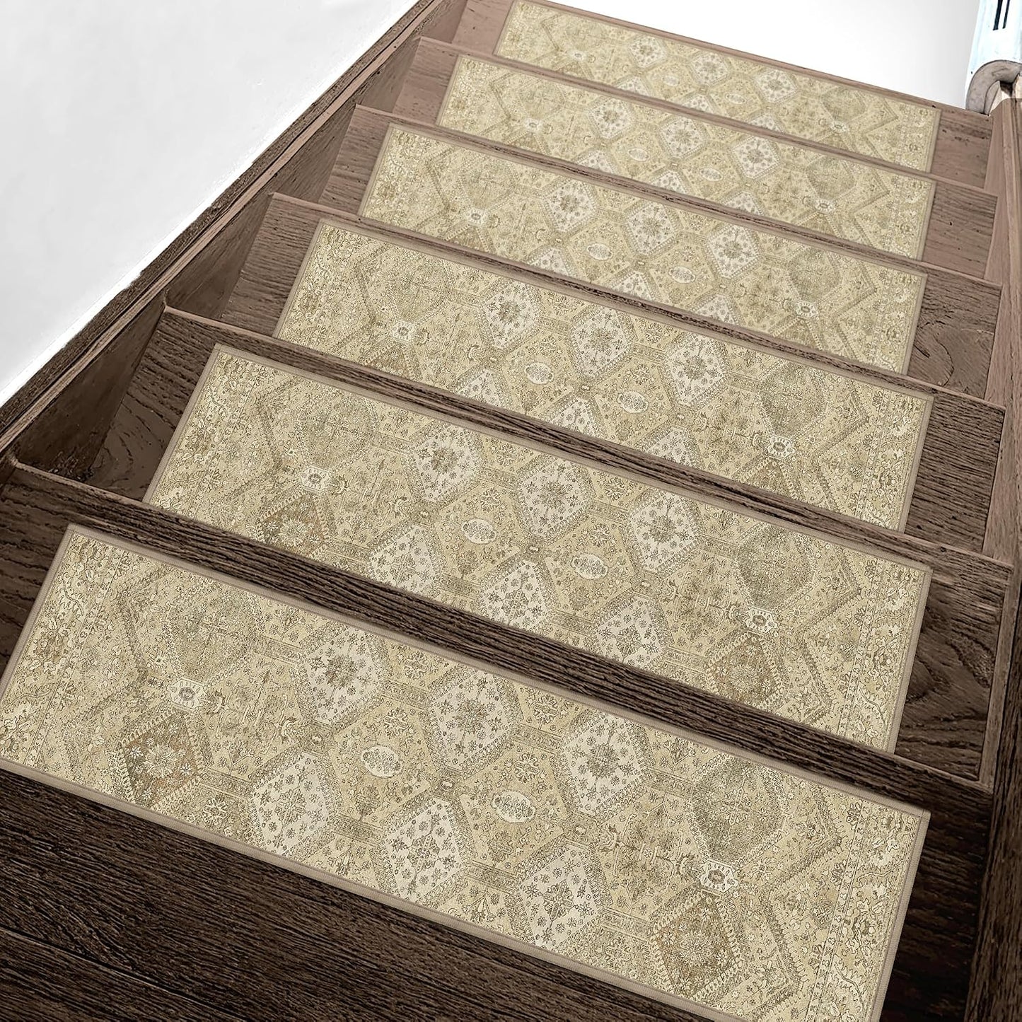 sarben Non Slip Stair Treads for Wooden Steps 15PCS - 8"x30" Indoor Safety Carpet, Edging Mats with TPE Adhesive Backing, Pet and Elderly Friendly Stair Rugs (Taupe) - Colors A