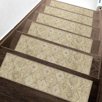 sarben Non Slip Stair Treads for Wooden Steps 15PCS - 8"x30" Indoor Safety Carpet, Edging Mats with TPE Adhesive Backing, Pet and Elderly Friendly Stair Rugs (Taupe) - Colors A