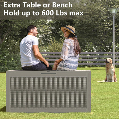 NUNU LAB Outdoor Storage Box, 45 Gallon Outside Deck Box Waterproof, Resin Outdoor Storage Cabinet With Lockable Lid, Backyard Storage Bench For Garden Tools, Patio Cushions, Pool Tools, Black