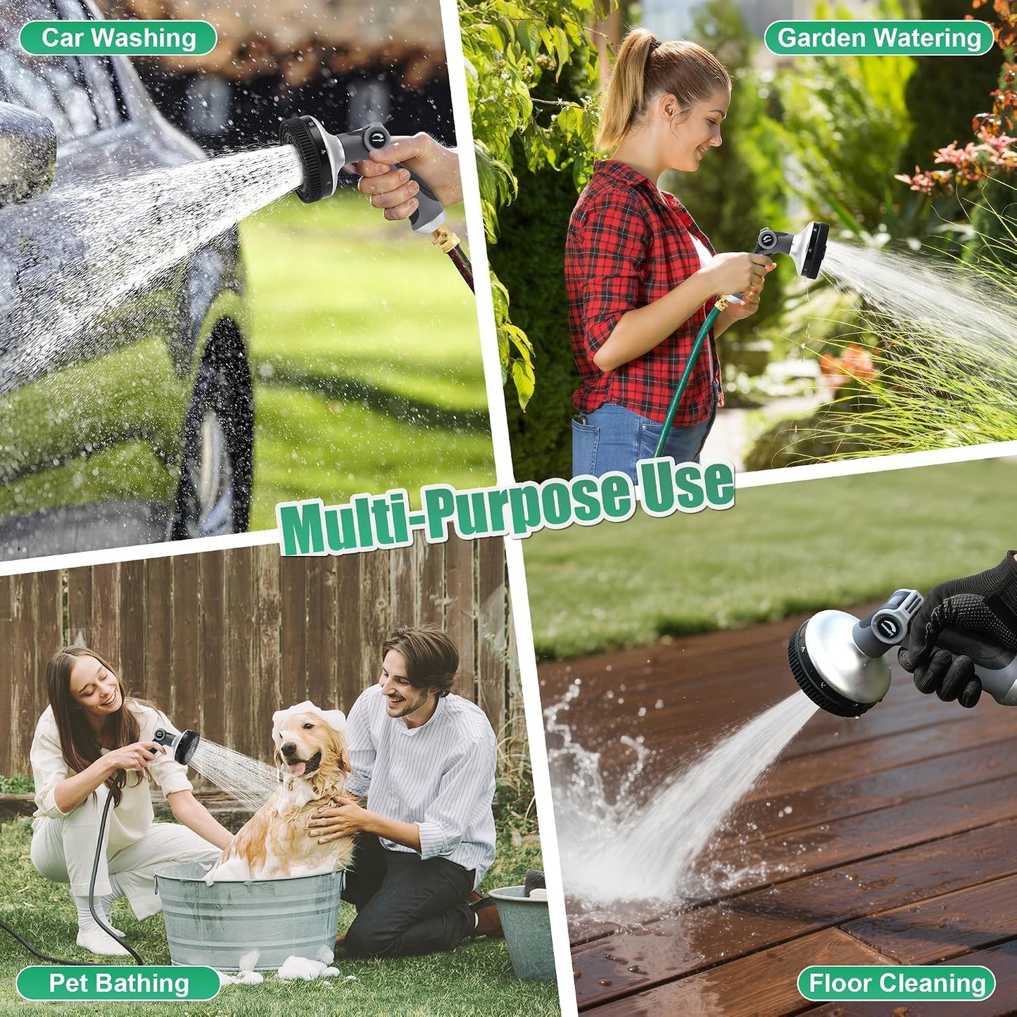 Garden Hose Nozzle - Heavy Duty Water Hose Sprayer with 8 Spray Patterns, Dia 90mm Thumb Control On/Off Valve, Durable Zinc Alloy Body for Lawn, Car & Pet Cleaning