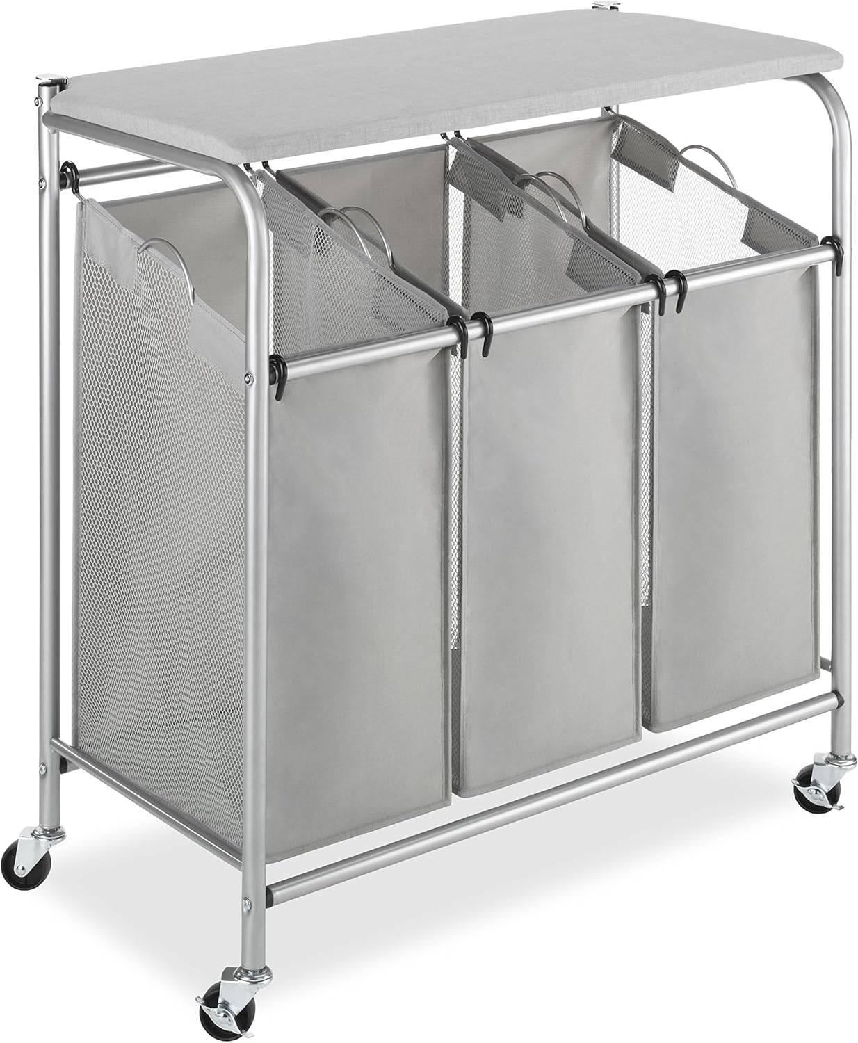 Whitmor Laundry Sorter, 92L Laundry Hamper with Shelf & 2 Removable Bags, 2 x 12.1 Gallons (46L), 28.8 x 13 x 28.4 Inches, Dirty Clothes Hamper Organizer for Laundry Room, Bathroom, Dorm, Black