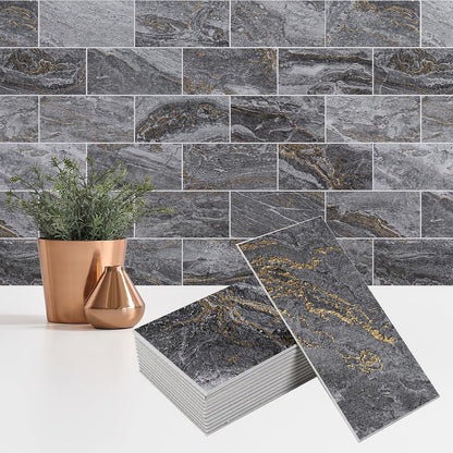 StyloVue 100 Pieces Peel and Stick Backsplash for Kitchen, 3" x 6" PVC Subway Tile, Glossy White with Dark Gray Grout, Self Adhesive Stick on Wall Tiles for Kitchen, Bathroom, Fireplace, RV