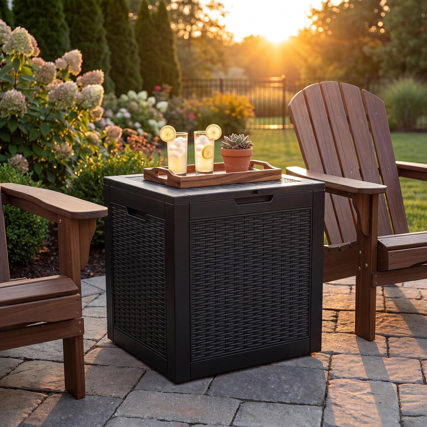 NicBex 30 Gallon Deck Box, Waterproof Resin Outdoor Storage Box Lockable for Patio Furniture, Fade Resistant Patio Side Table & Organizer for Garden Tools, Pool Floats, Outdoor Cushions, Black