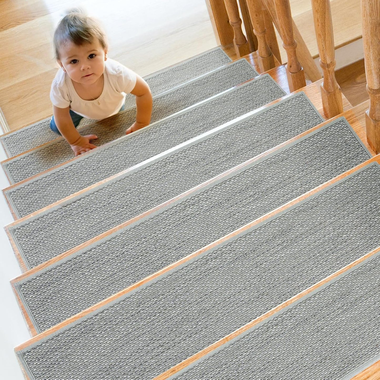 SMILOOL Stair Treads Non Slip for Wooden Steps Indoor 4 Pack 8" X 30" Carpet Stairs Runner for Wood Stairs, Stair Tread Rugs with Reusable Adhesive for Dogs Kids and Elders, Machine Washable, Brown