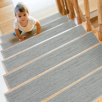 SMILOOL Stair Treads Non Slip for Wooden Steps Indoor 4 Pack 8" X 30" Carpet Stairs Runner for Wood Stairs, Stair Tread Rugs with Reusable Adhesive for Dogs Kids and Elders, Machine Washable, Brown