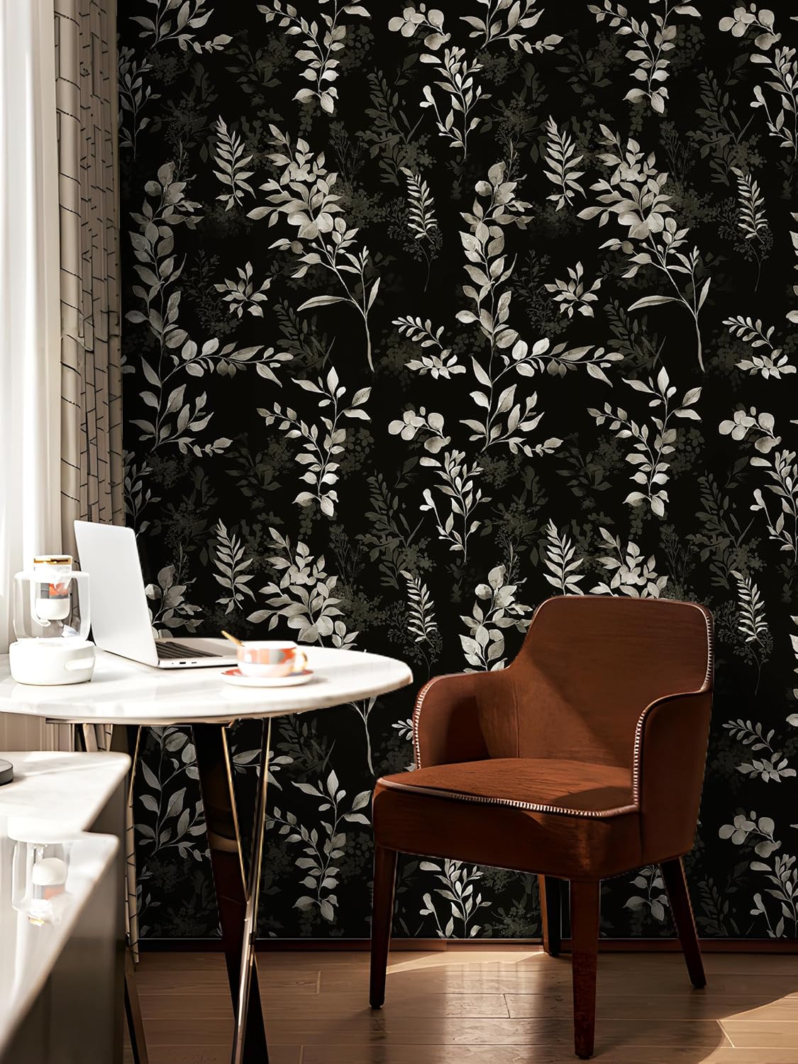 Floralplus Peel and Stick Wallpaper Boho Leaf Removable Wallpaper for Bathroom Renter Leaf Contact Paper for Locker Shelf Liner Vinyl Adhesive Wallpapers Wall Mural Decor 17.5 in x 118 in