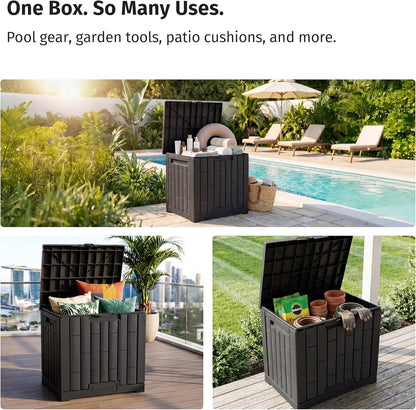 EAST OAK Outdoor Storage Box, 31 Gallon Deck Box Indoor and Outdoor Use, Waterproof Resin Storage Bin for Package Delivery, Patio Cushions, Gardening Tools, Lockable, UV Resistant, Grey