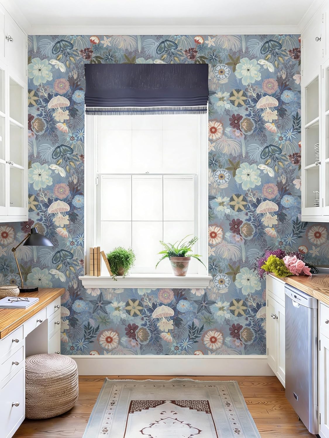 Ismoon Peel and Stick Wallpaper Floral Vintage Stick on Wall Paper Beige French Textured Contact Paper for Cabinet Removable Self Adhesive Wallpaper Vinyl Roll Shelf Deco, 17.3x78.7in
