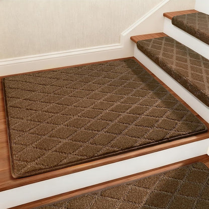 DEXDE Bullnose Stair Treads for Wooden Steps Non-Slip Stair Runner, 14 Pcs | Reusable bullnose carpet Stair Treads Indoor, Peel and Stick Stair Rugs with Edge Protection, Soft Washable, 30"x9.5" Grey
