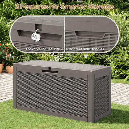 Outdoor Storage Box, 31 Gallon Resin Deck Boxes Outdoor Waterproof For Patio Furniture, Garden Tools, Pool Supplies, Lockable And UV Resistant (Rattan Gray)